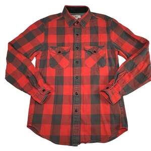 Wallace & Barnes Shirt Men Size S Gray Red Button Up Flannel Buffalo Plaid Cabin